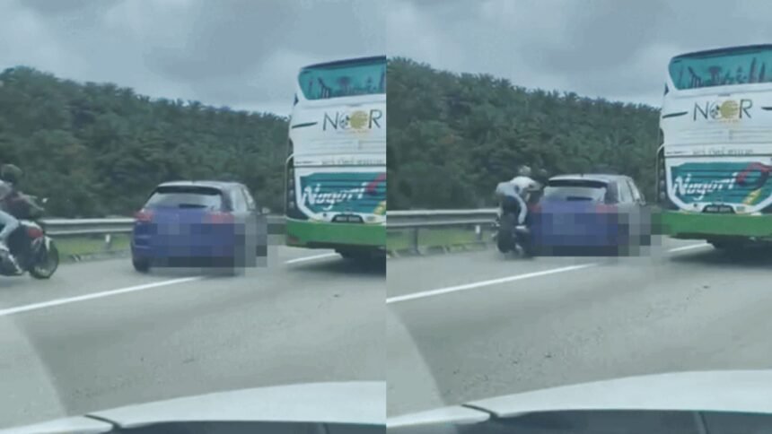 Accident due to car entering emergency lane